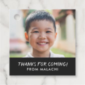 Modern Stripes Verjaardagsfoto Dank u zwart Bedankjes Labels (Voorkant)