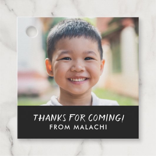 Modern Stripes Verjaardagsfoto Dank u zwart Bedankjes Labels (Voorkant)