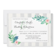 Modern Stripes & Waterverf Bloemen Pansy Bruiloft