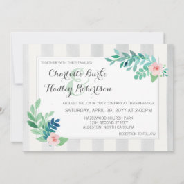 Modern Stripes & Waterverf Bloemen Pansy Bruiloft Kaart