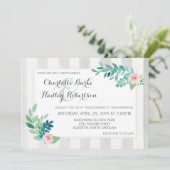 Modern Stripes & Waterverf Bloemen Pansy Bruiloft Kaart (Staand voorkant)