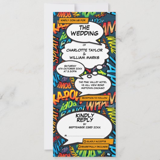Modern Strips Boek All In One Bruiloft Kaart (Voorkant)