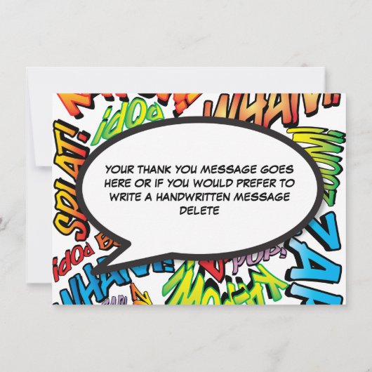 Modern Strips Boek Typografisch Bedankkaart (Achterkant)