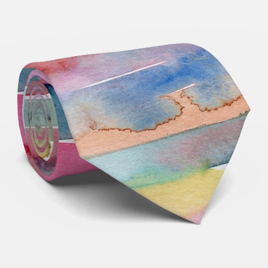 Modern Stropdas, Kleurrijke Abstracte Waterverf Stropdas (Opgerold)