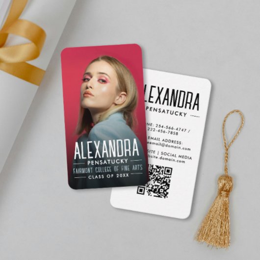 Modern Student Graduate Networking Photo QR Code Visitekaartje
