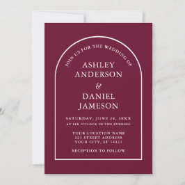 Modern Stylish Arch Burgundy Wedding Kaart