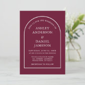 Modern Stylish Arch Burgundy Wedding Kaart (Staand voorkant)