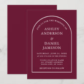 Modern Stylish Arch Burgundy Wedding Kaart (Voorkant / Achterkant)