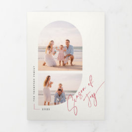 Modern Stylish Arch Family Photo Beach Christmas Drieluik Wenskaart