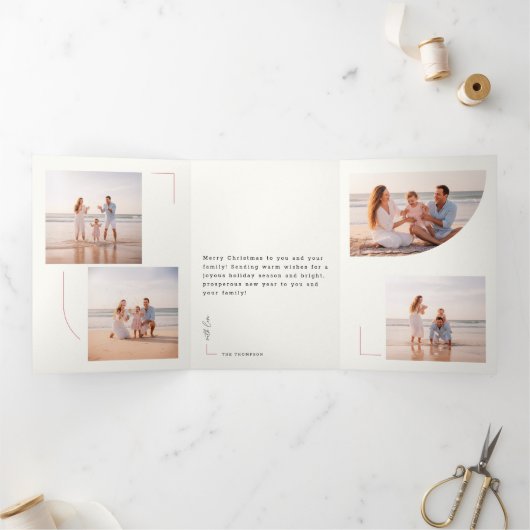 Modern Stylish Arch Family Photo Beach Christmas Drieluik Wenskaart (Binnen)