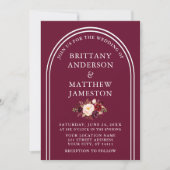 Modern Stylish Arch Wedding Burgundy Floral Foto Kaart (Voorkant)