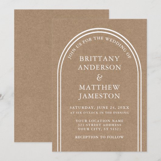 Modern Stylish Arch Wedding Kraft Kaart (Voorkant / Achterkant)