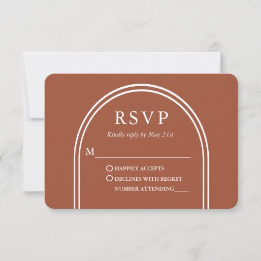 Modern Stylish Arch Wedding Terracotta RSVP Kaartje (Voorkant)