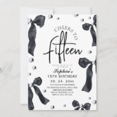 Modern & Stylish Black Bow Birthday Party Kaart (Voorkant)