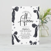 Modern & Stylish Black Bow Birthday Party Kaart (Staand voorkant)