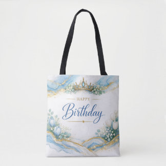 Modern Stylish Blue Floral Girls - Agate Gold Art Tote Bag