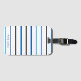 Modern Stylish Blue Stripes Custom Bagagelabel