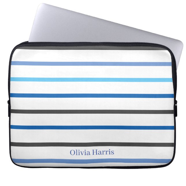 Modern Stylish Blue Stripes Custom Laptop Sleeve (Voorkant)