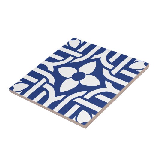 Modern Stylish Blue &White Abstract Floral Tegeltje (Zijkant)
