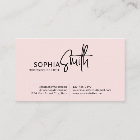 Modern Stylish Blush Pink Handwritten Script Visitekaartje (Achterkant)
