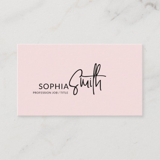 Modern Stylish Blush Pink Handwritten Script Visitekaartje (Voorkant)