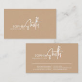 Modern Stylish Boho Cream Beige Handwritten Script Visitekaartje (Voorkant / Achterkant)