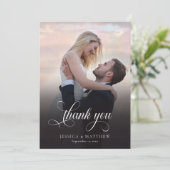 Modern Stylish Calligraphy Script Photo Wedding  Bedankkaart (Staand voorkant)