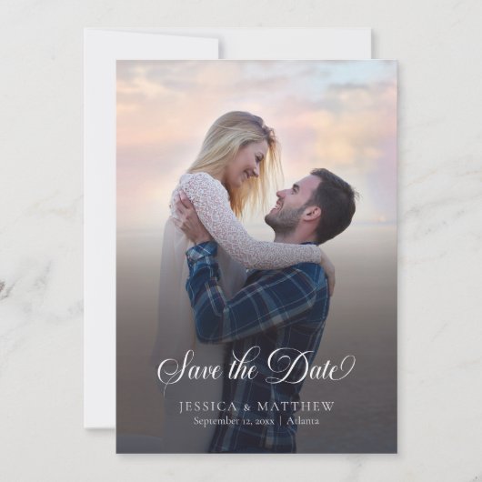 Modern Stylish Calligraphy Script Photo Wedding  Save The Date (Voorkant)