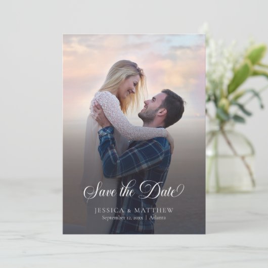 Modern Stylish Calligraphy Script Photo Wedding  Save The Date (Staand voorkant)