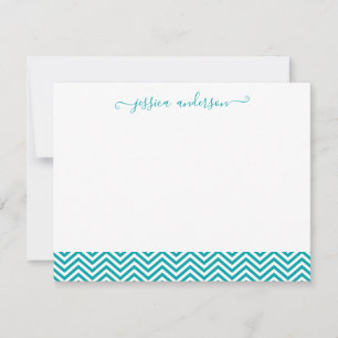 Modern Stylish Chevron Zigzag Girly Blauwgroen scr Notitiekaartje