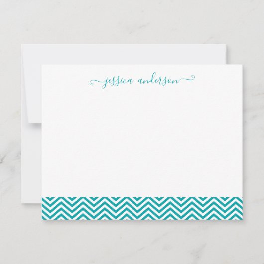 Modern Stylish Chevron Zigzag Girly Blauwgroen scr Notitiekaartje (Voorkant)