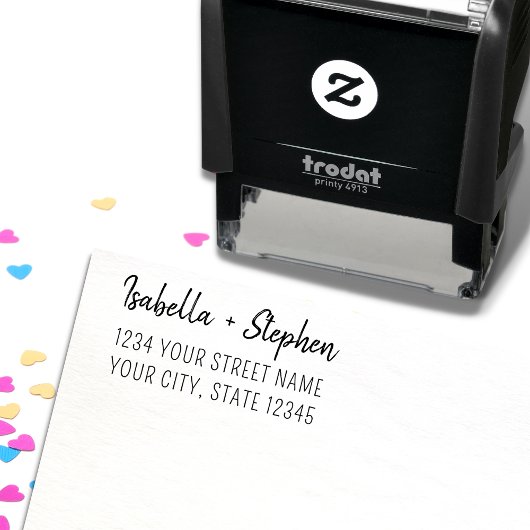Modern Stylish Couples Trendy Wedding Address Zelfinktende Stempel