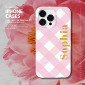 Modern Stylish Elegant Pink and Gold Gingham Plaid Case-Mate iPhone Case