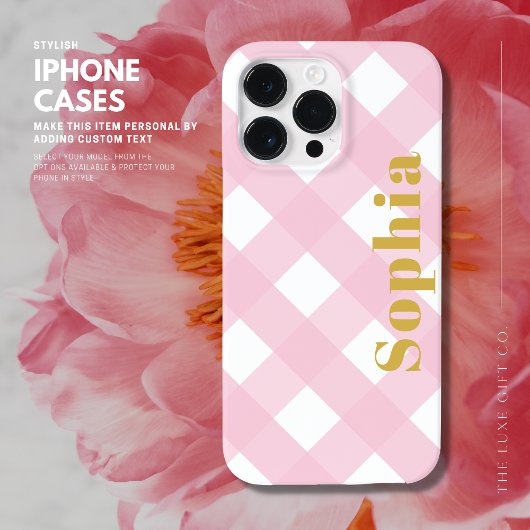Modern Stylish Elegant Pink and Gold Gingham Plaid Case-Mate iPhone Case