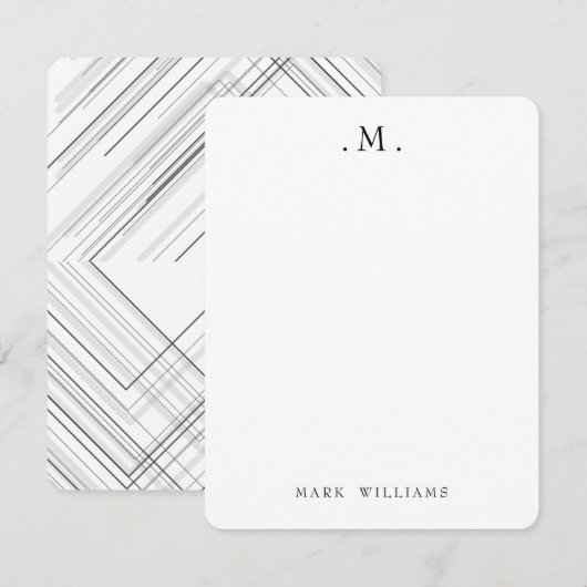 Modern Stylish Geometric Lines Monogram Stationery Notitiekaartje (Voorkant / Achterkant)