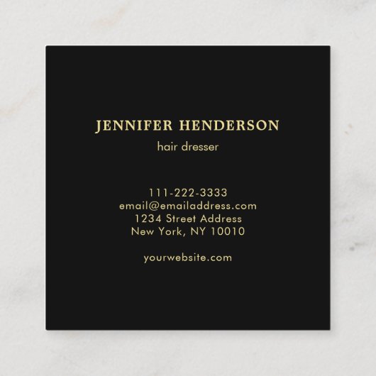 Modern stylish gold and black professional vierkante visitekaartje (Achterkant)