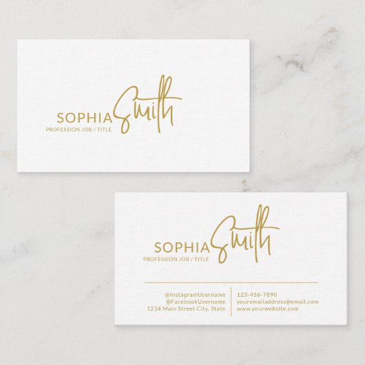 Modern Stylish Golden Brown Handwritten Script Visitekaartje (Voorkant / Achterkant)