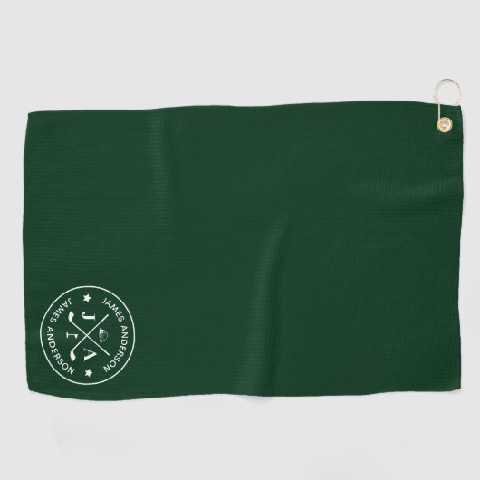 Modern Stylish Golfer Monogram & Name Personalized Golfhanddoek (Horizontaal)