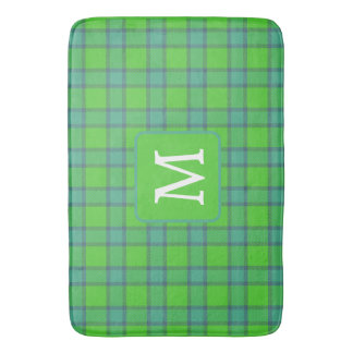 Modern stylish green &blue Plaid monogram Badmat