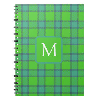 Modern stylish green &blue Plaid tartan monogram Notitieboek