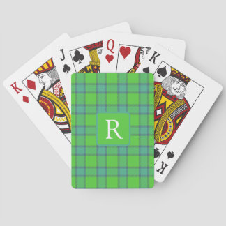 Modern stylish green &blue Plaid tartan monogram Pokerkaarten