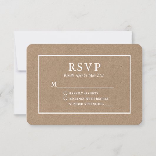 Modern Stylish Kraft Wedding RSVP Kaartje (Voorkant)