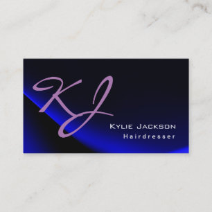 Modern Stylish Monogram Blue Trendy Hairdresser Visitekaartje