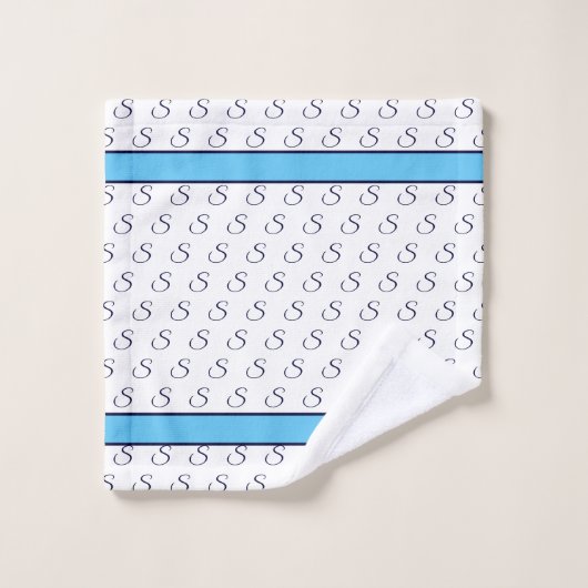  Modern Stylish Navy Blue and White Monogram Bath  Bad Handdoek (Wasdoekje)