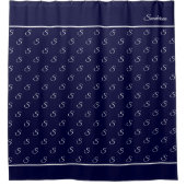Modern Stylish Navy Blue en White Monogram Bath Douchegordijn (Voorkant)