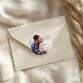 Modern Stylish Photo Wedding  Ronde Sticker