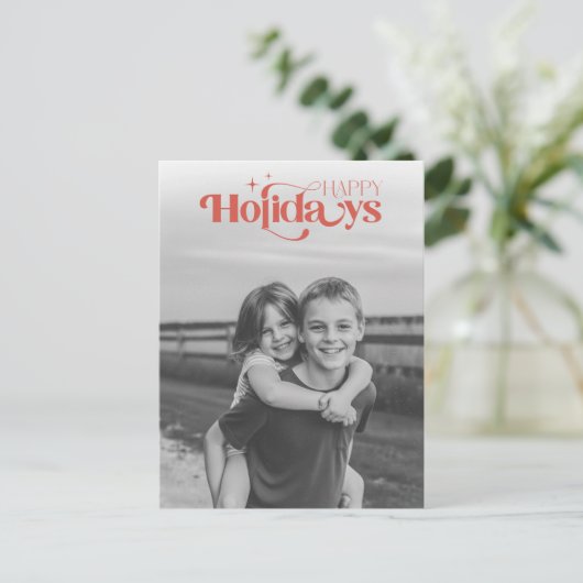 Modern Stylish Script Happy Children Photo Feestdagenkaart (Staand voorkant)