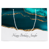 Modern Stylish Teal Agate & Gold Ribbon Birthday Groot Cadeauzakje (Voorkant)