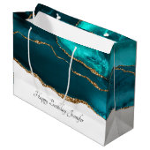 Modern Stylish Teal Agate & Gold Ribbon Birthday Groot Cadeauzakje (Voorkant Gekanteld)
