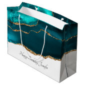 Modern Stylish Teal Agate & Gold Ribbon Birthday Groot Cadeauzakje (Achterkant Gekanteld)